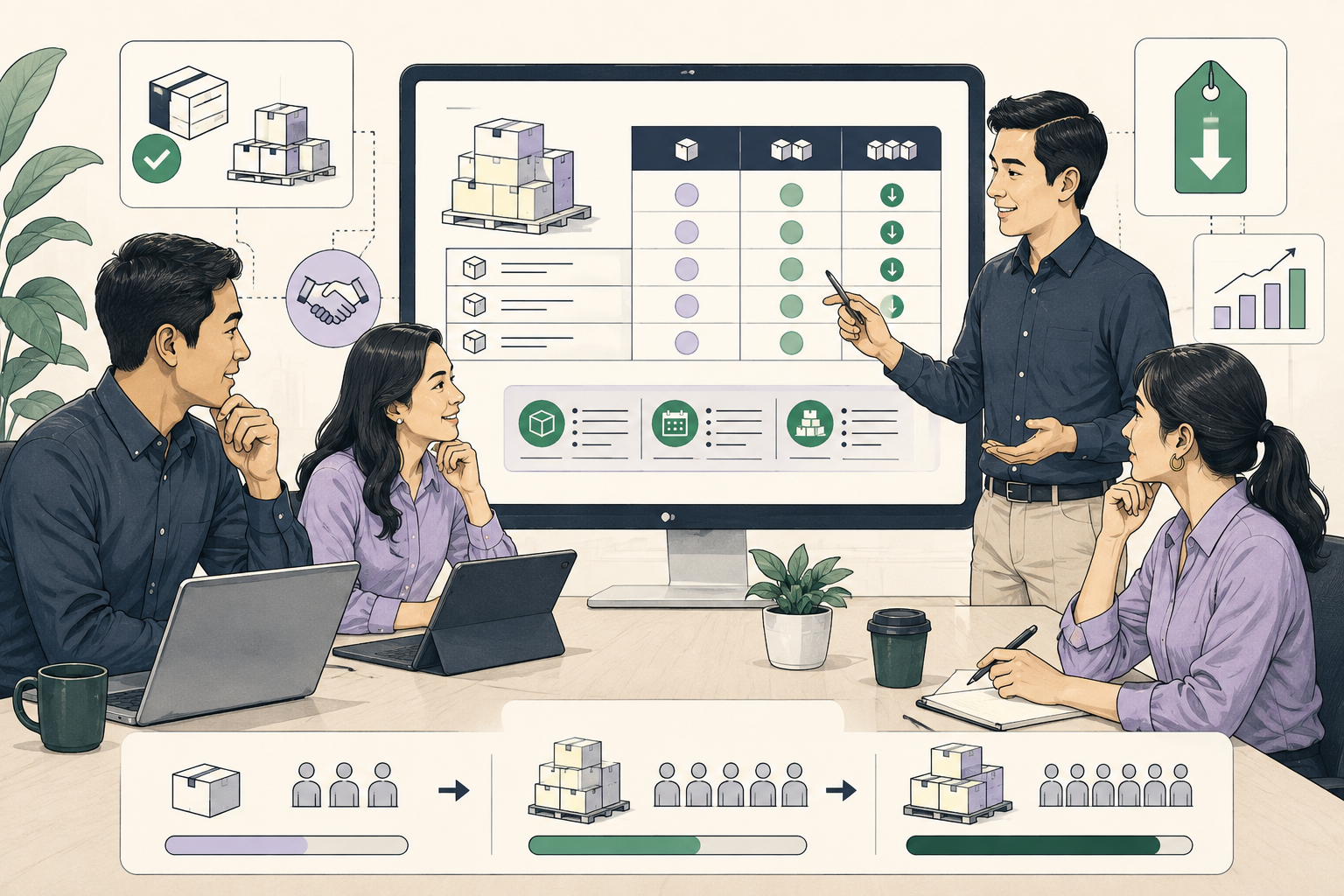 Editorial illustration explaining Quantity discount in a B2B transaction