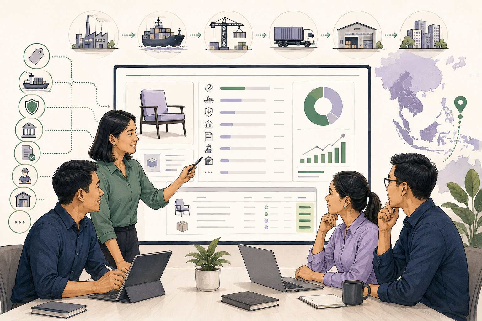 Editorial illustration explaining Landed cost in a B2B transaction