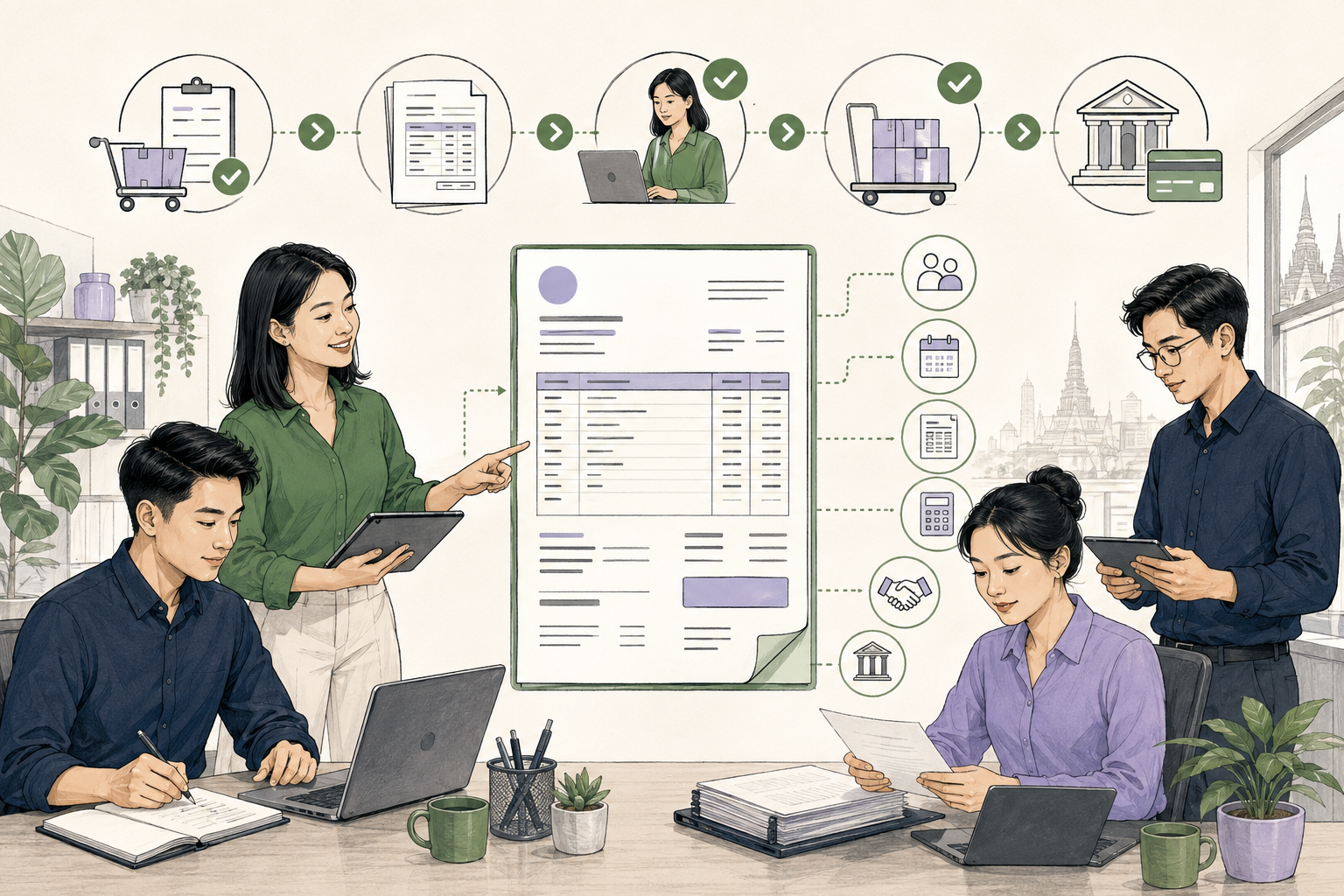 Editorial illustration explaining Invoice in a B2B transaction