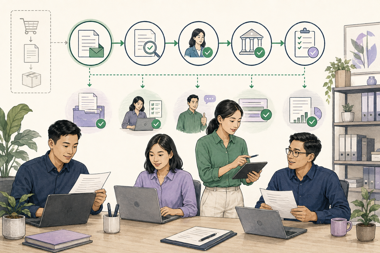 Editorial illustration explaining Invoice-to-pay in a B2B transaction
