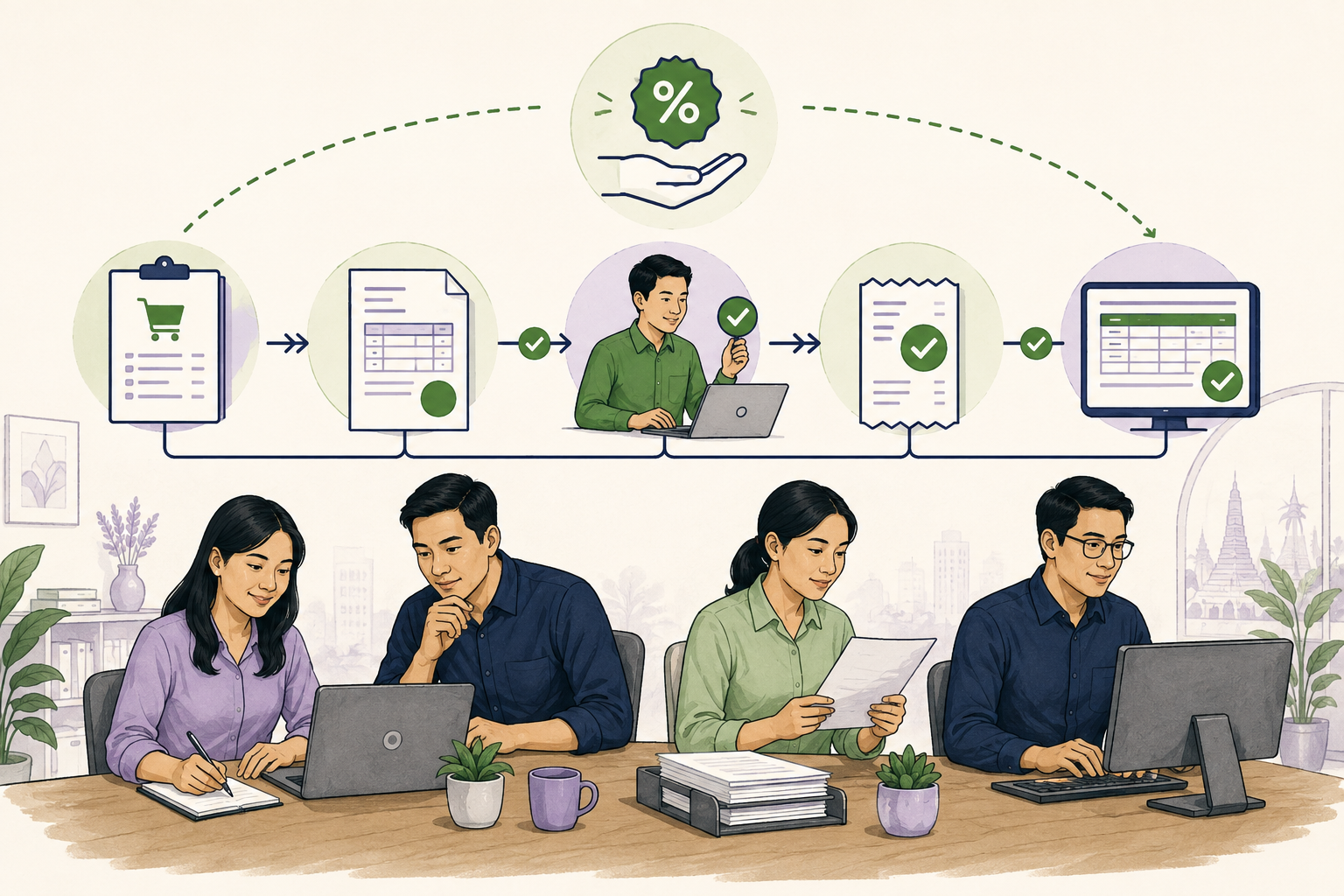 Editorial illustration explaining Early payment discount in a B2B transaction