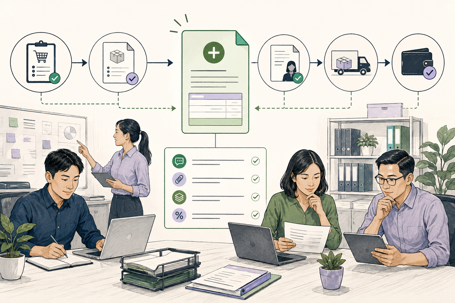 Editorial illustration explaining Debit note in a B2B transaction