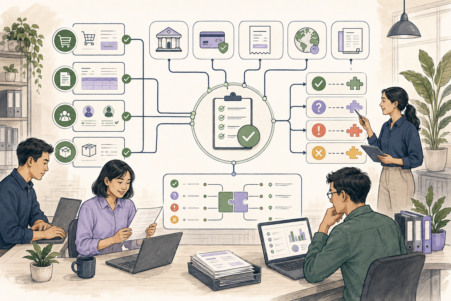 Editorial illustration explaining Payment reconciliation in a B2B transaction