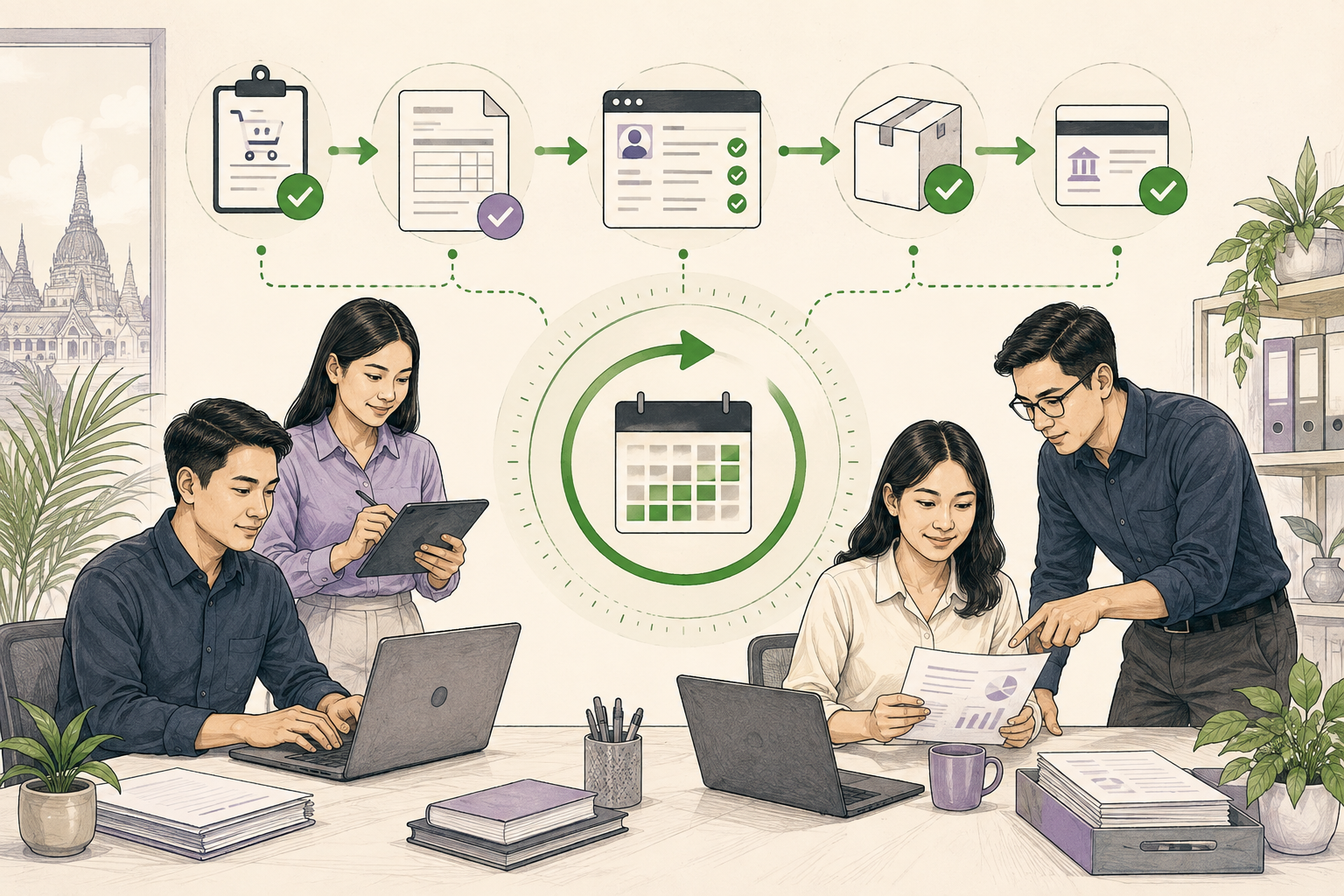 Editorial illustration explaining Days sales outstanding (DSO) in a B2B transaction