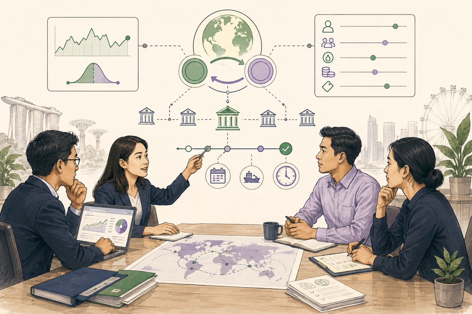 Editorial illustration explaining Spot exchange rate in a B2B transaction