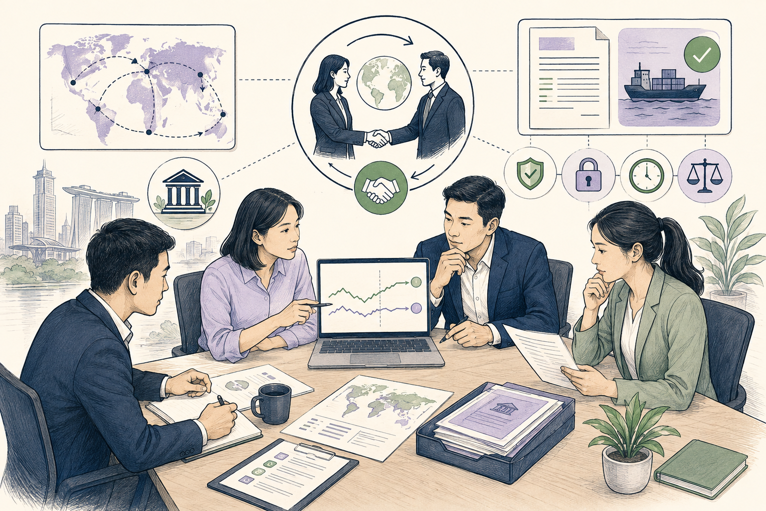 Editorial illustration explaining Forward exchange contract in a B2B transaction