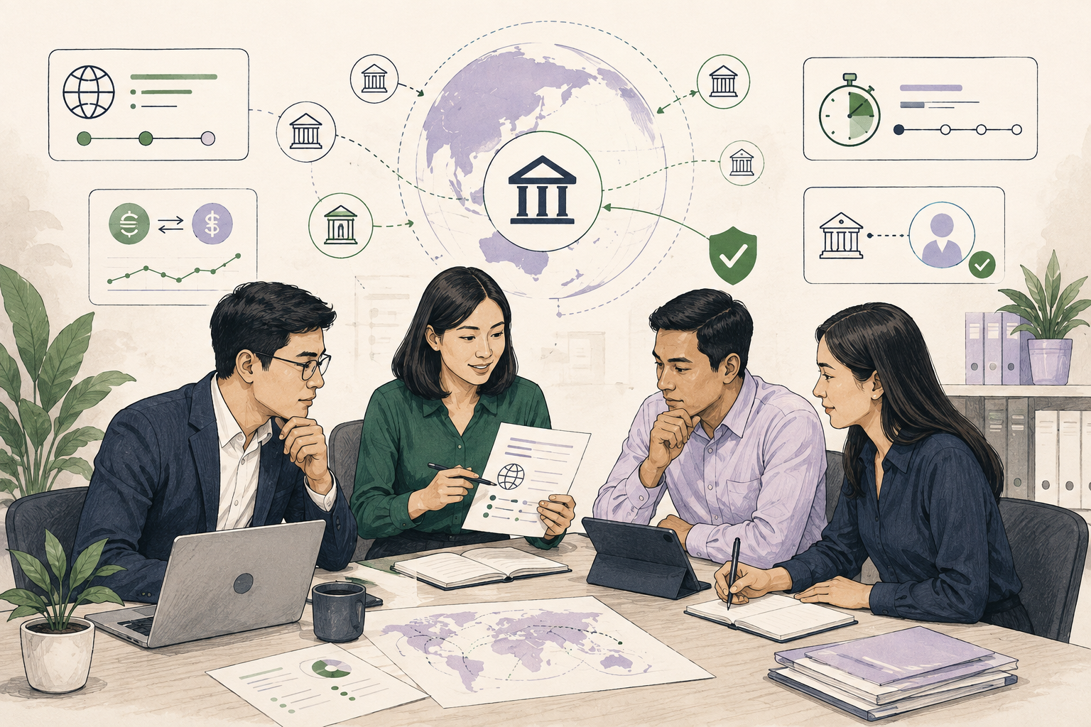 Editorial illustration explaining IBAN in a B2B transaction