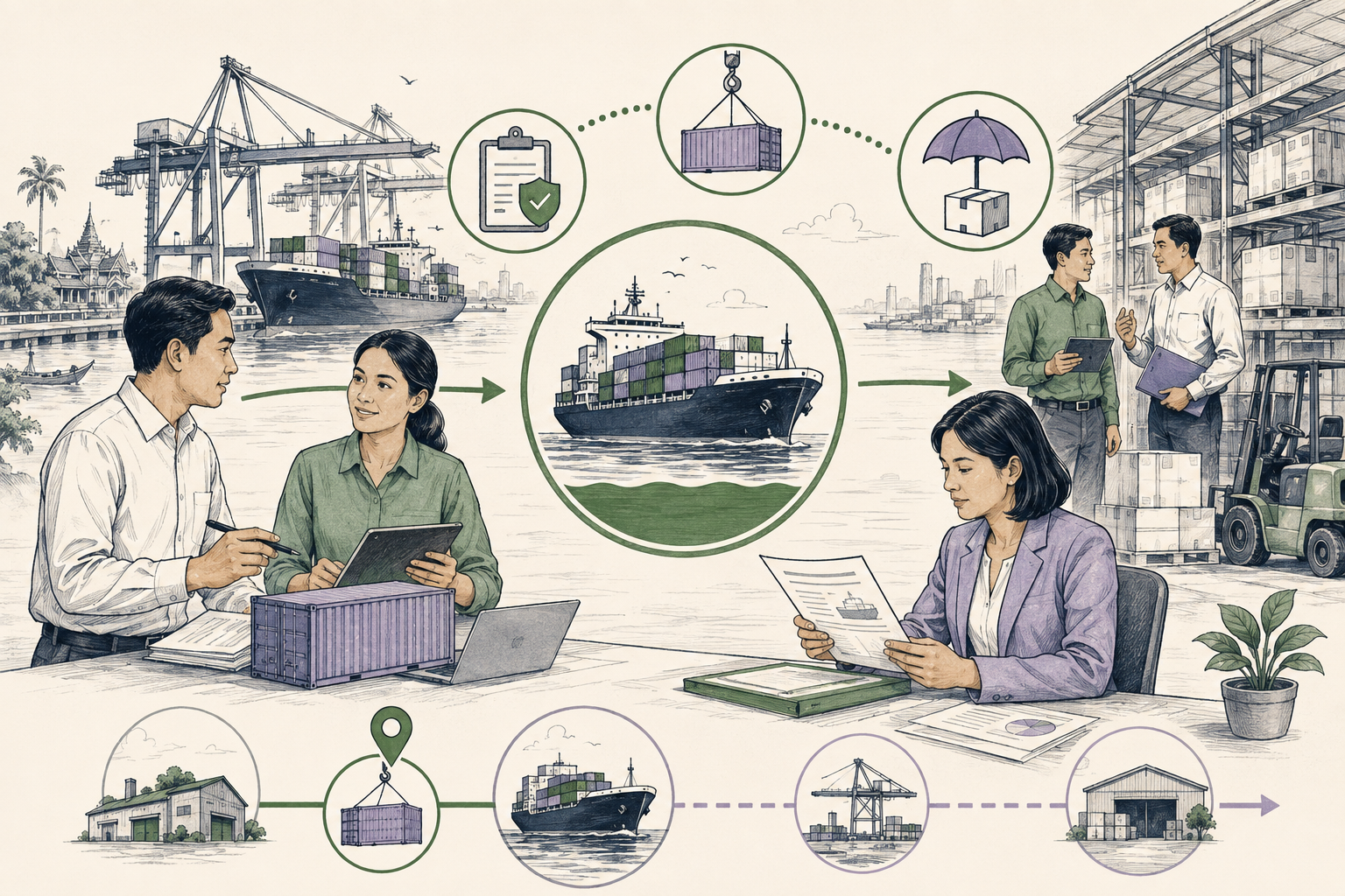 Editorial illustration explaining CIF in a B2B transaction