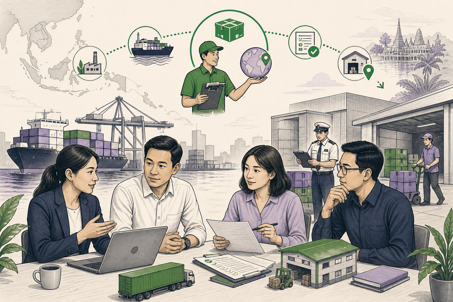 Editorial illustration explaining DDP in a B2B transaction