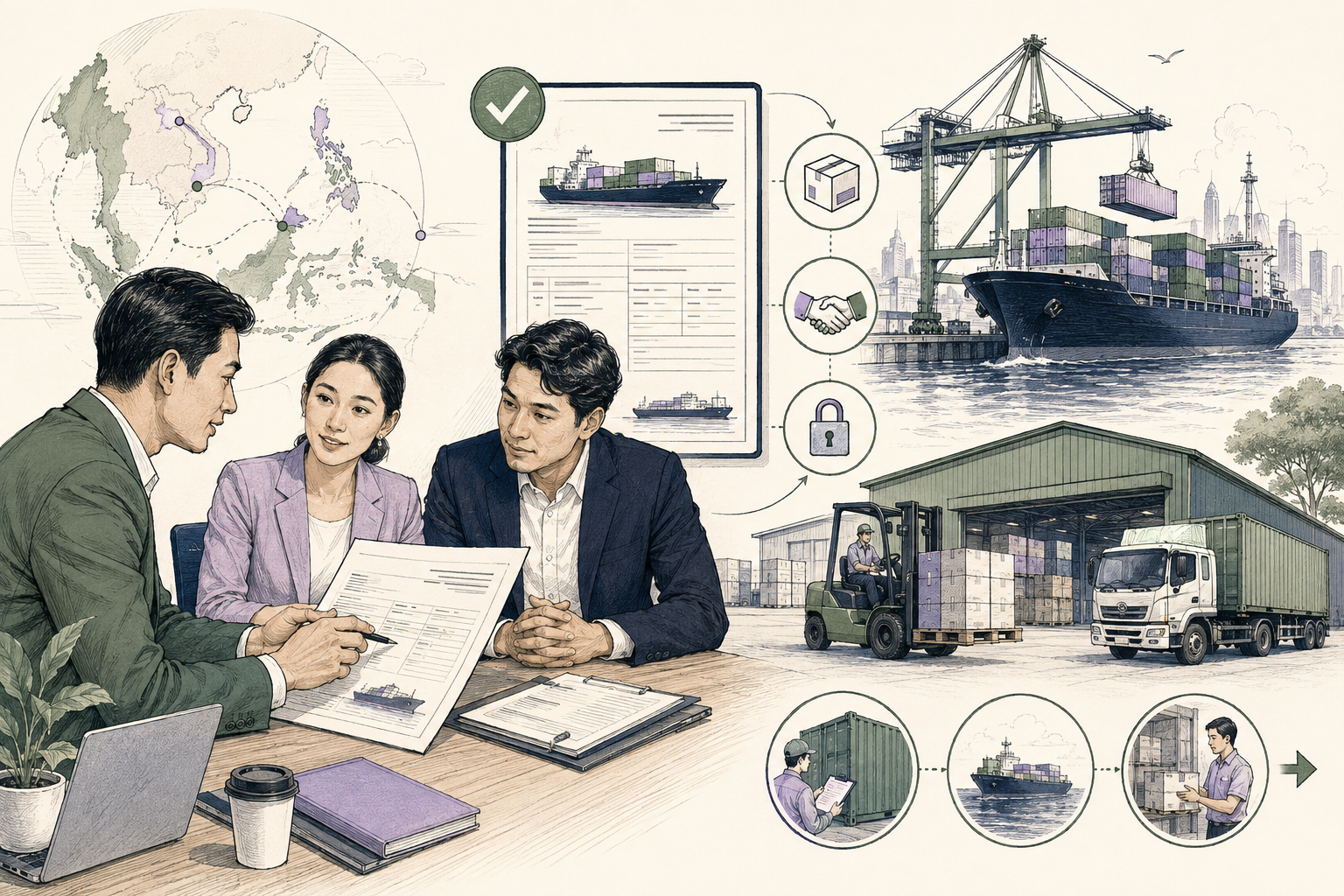 Editorial illustration explaining Bill of lading in a B2B transaction