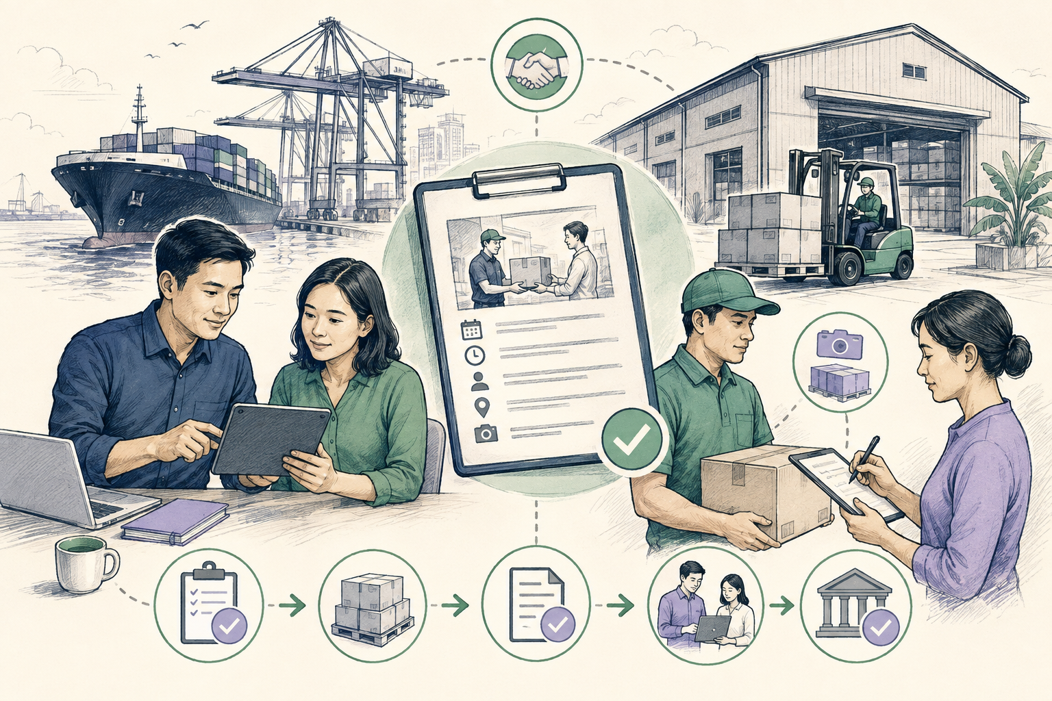 Editorial illustration explaining Proof of delivery in a B2B transaction