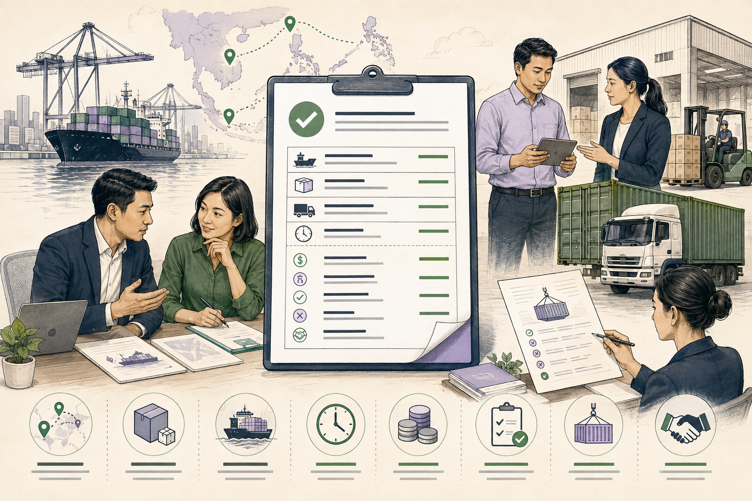 Editorial illustration explaining Freight quote in a B2B transaction