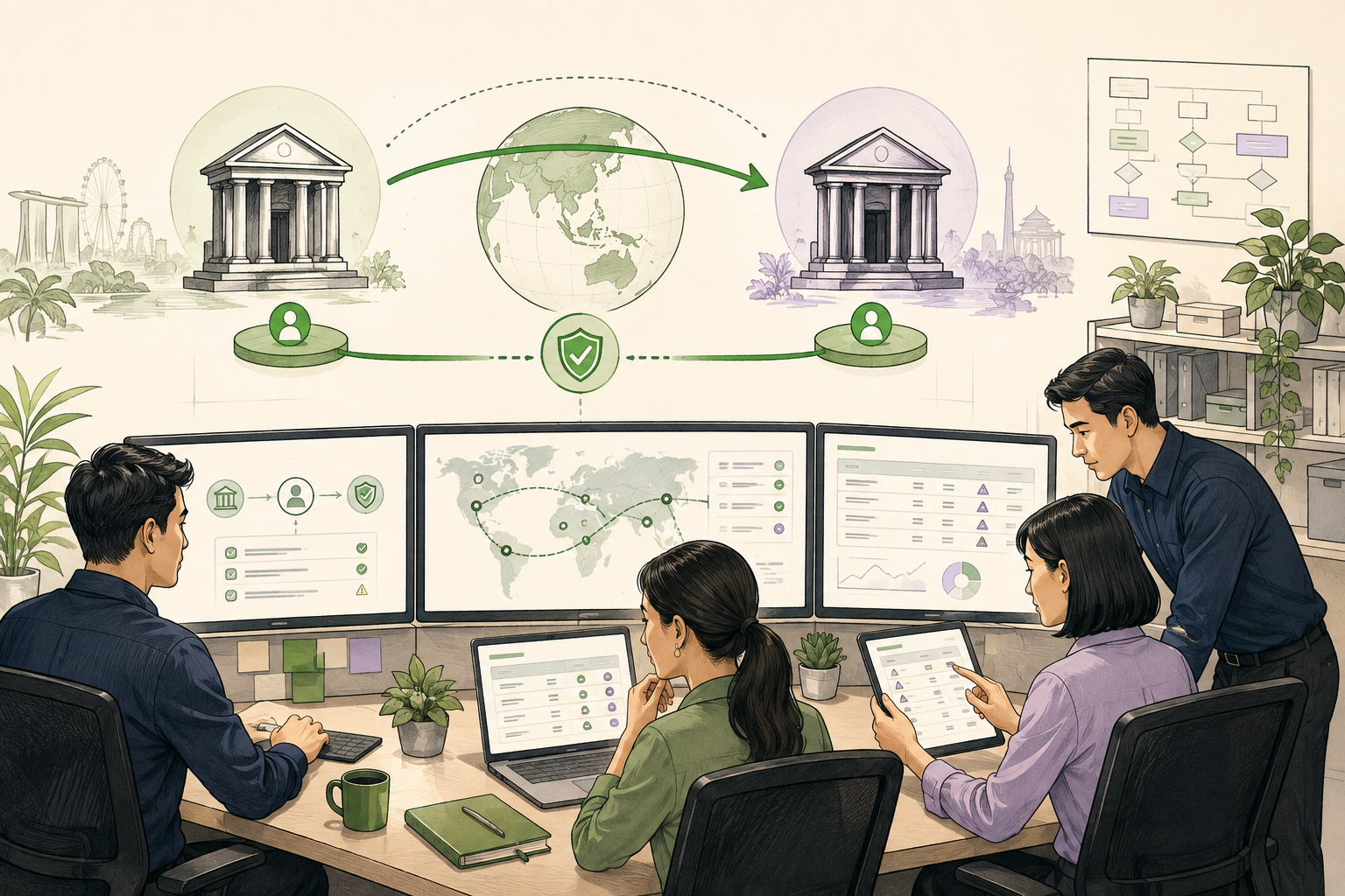 Editorial illustration explaining Nostro account in a B2B transaction