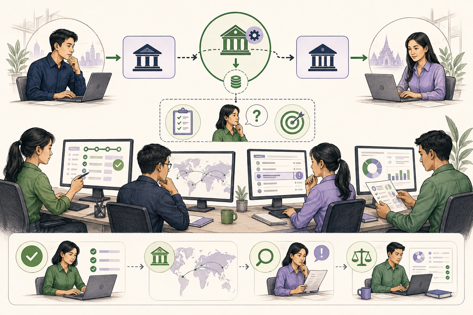 Editorial illustration explaining Intermediary bank fee in a B2B transaction