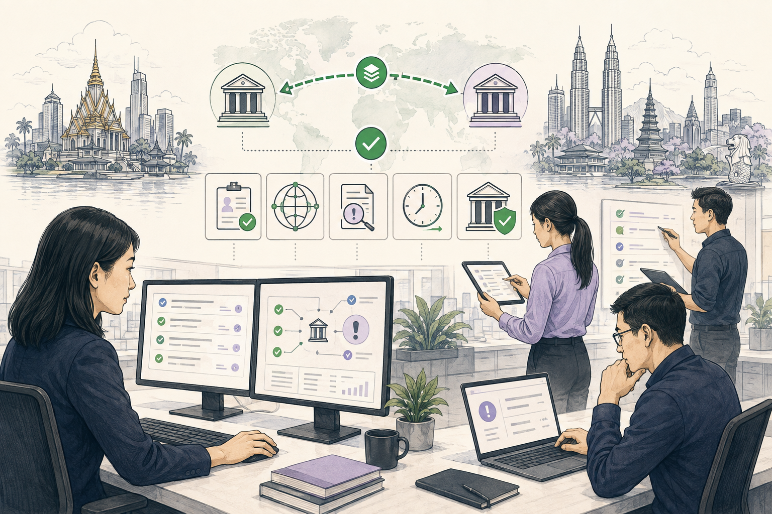 Editorial illustration explaining Bank transfer in a B2B transaction