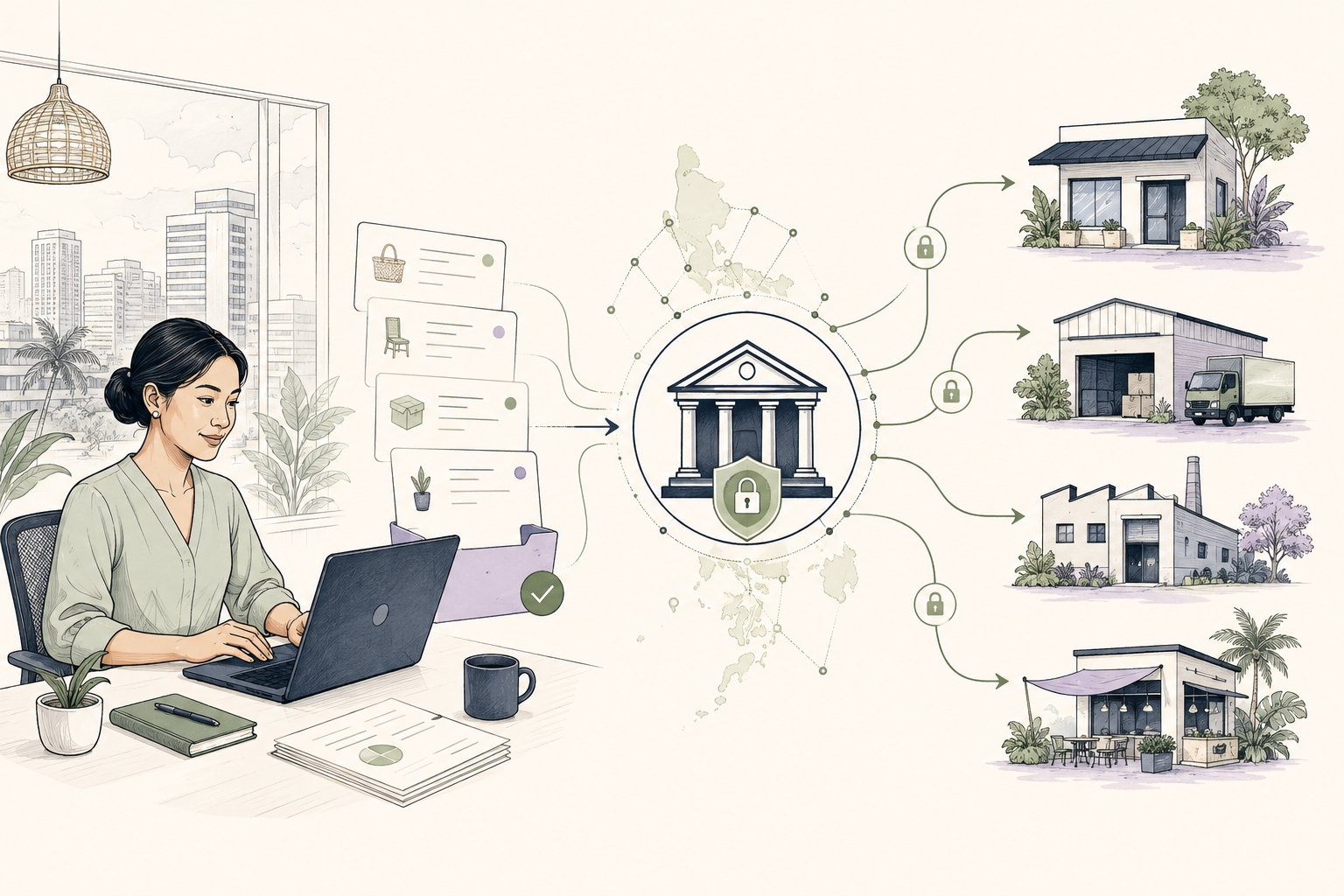 Editorial illustration of PESONet in a business payment workflow