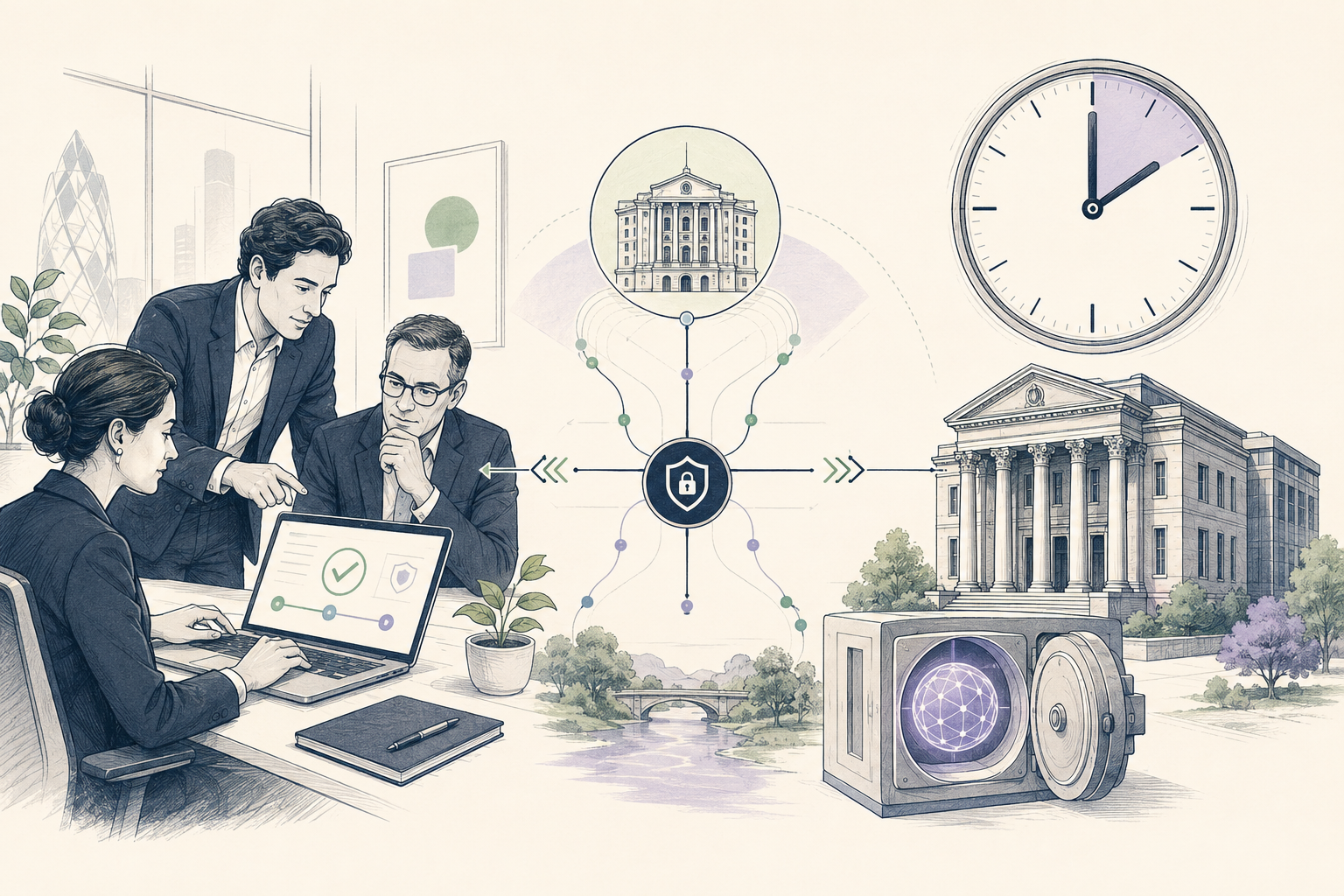 Editorial illustration of CHAPS Payment in a business payment workflow