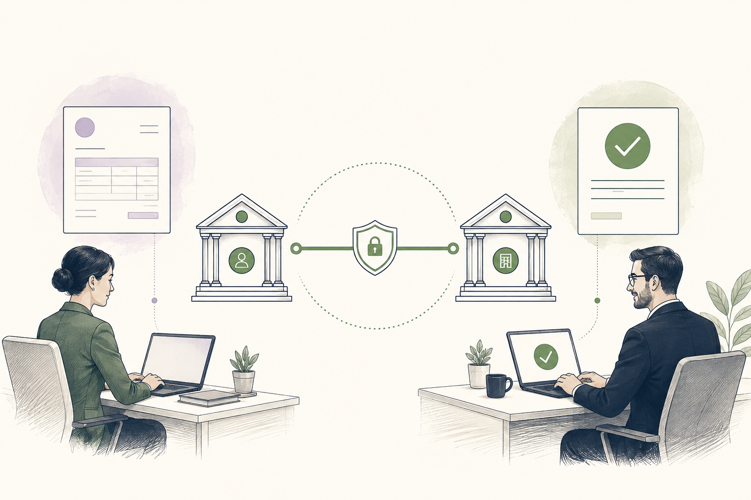 Editorial illustration of Account-to-Account Payment in a business payment workflow