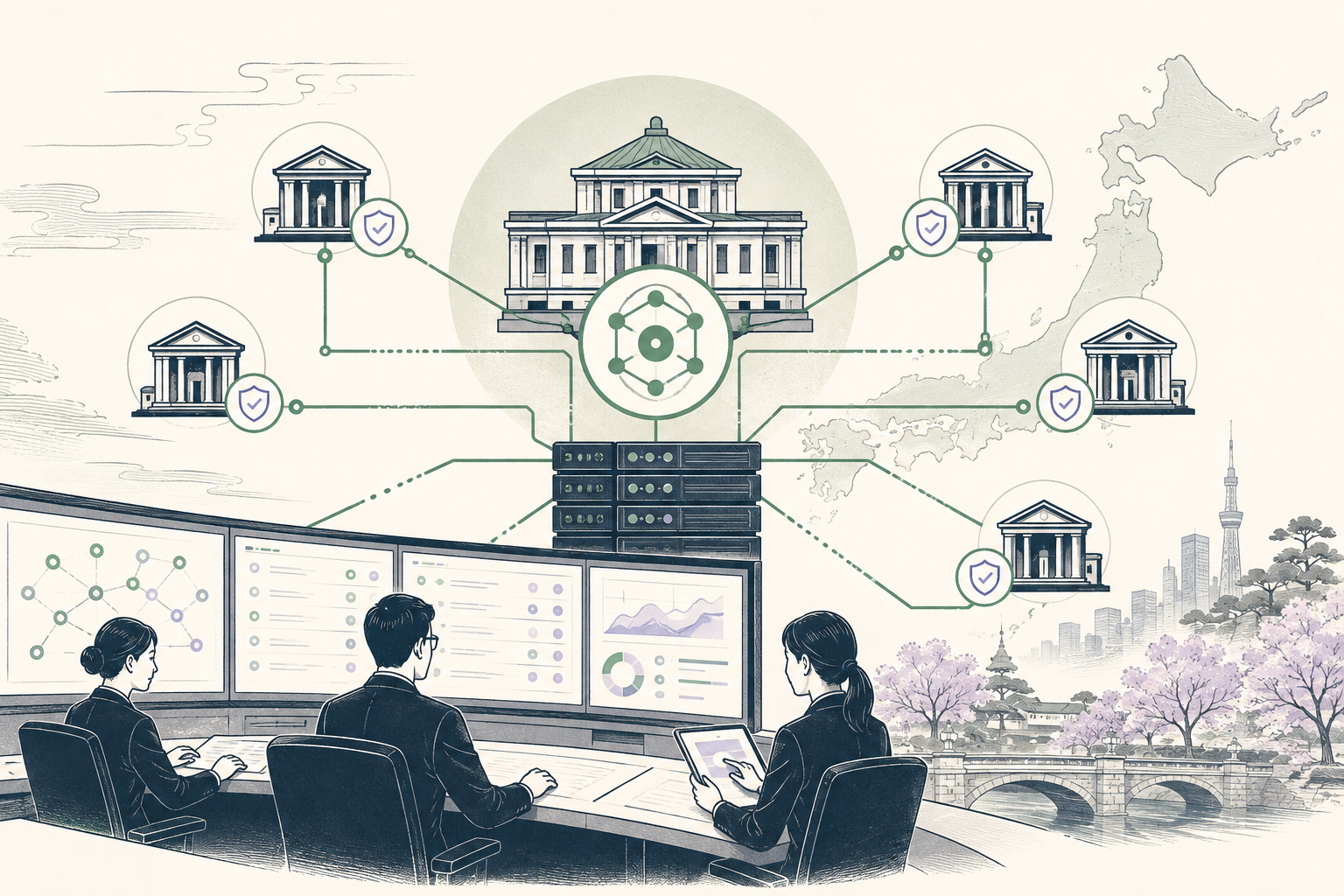 Editorial illustration of BOJ-NET in a business payment workflow