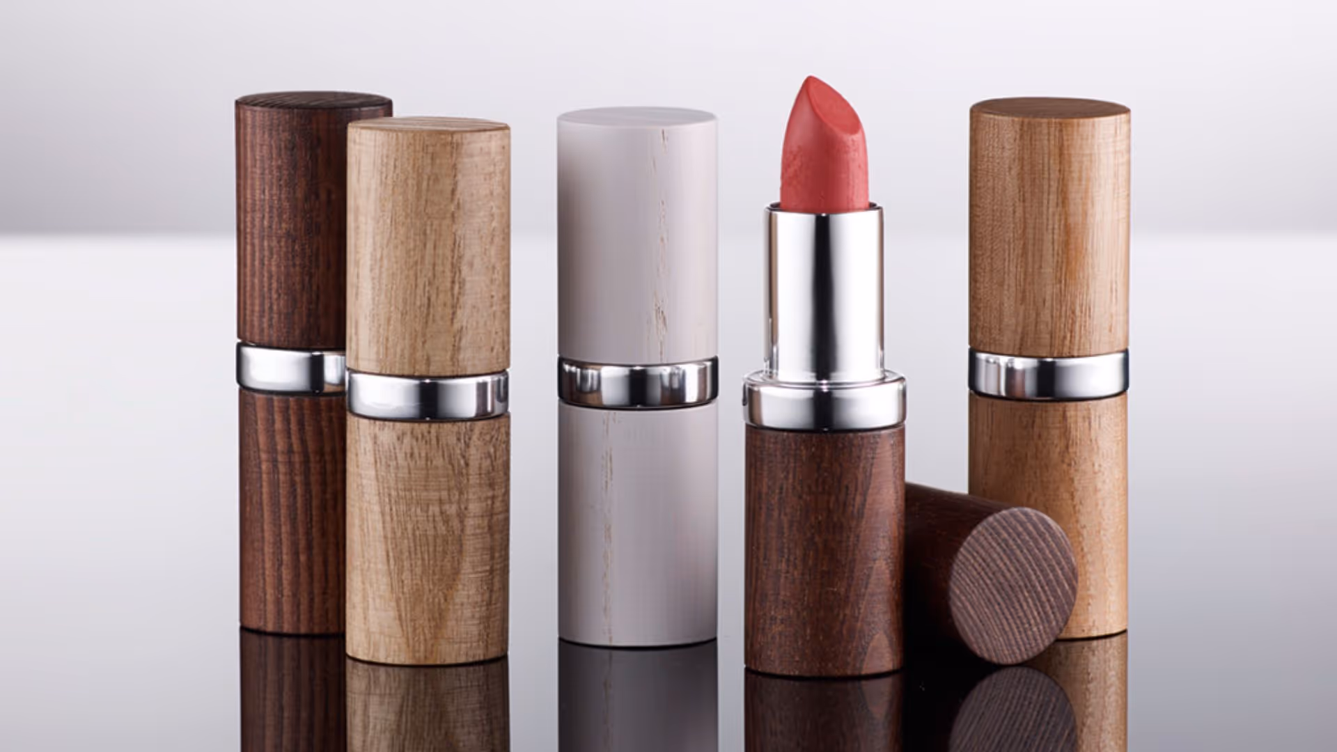 Lipsticks with wooden shell