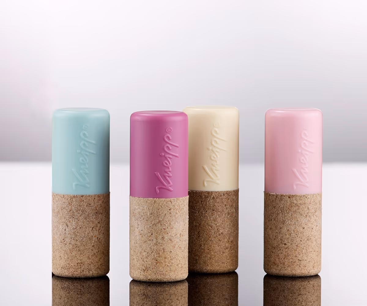 Kneipp lip balm sticks with cork base and biodegradable cap