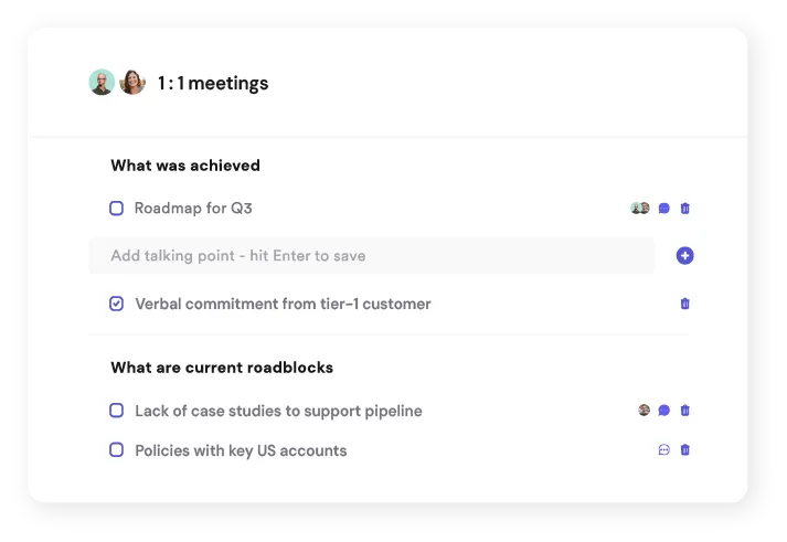 Structured 1-on-1 Meetings Software screenshot showing the integrations with goals and okrs