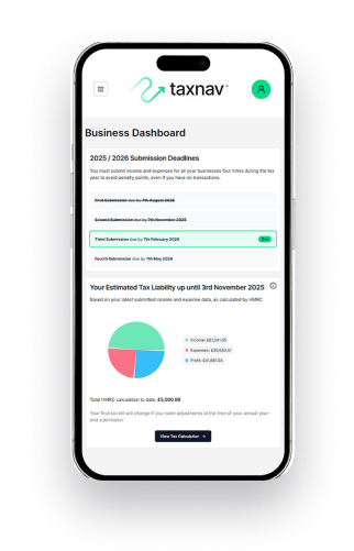 TaxNav business dashboard on a phone