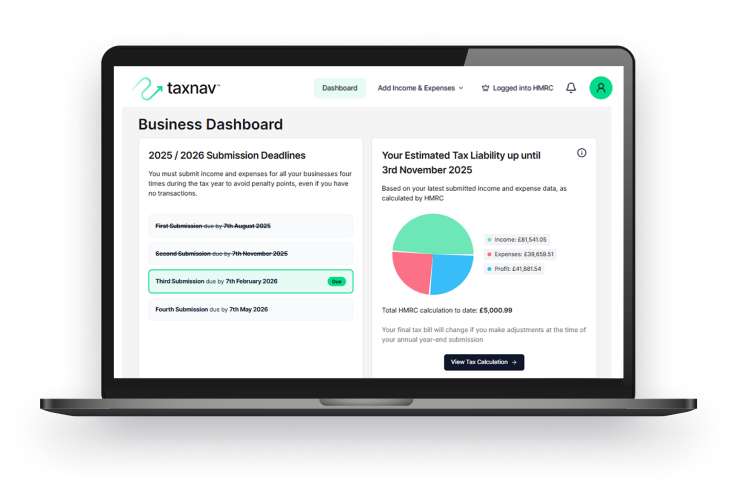 TaxNav business dashboard on a laptop