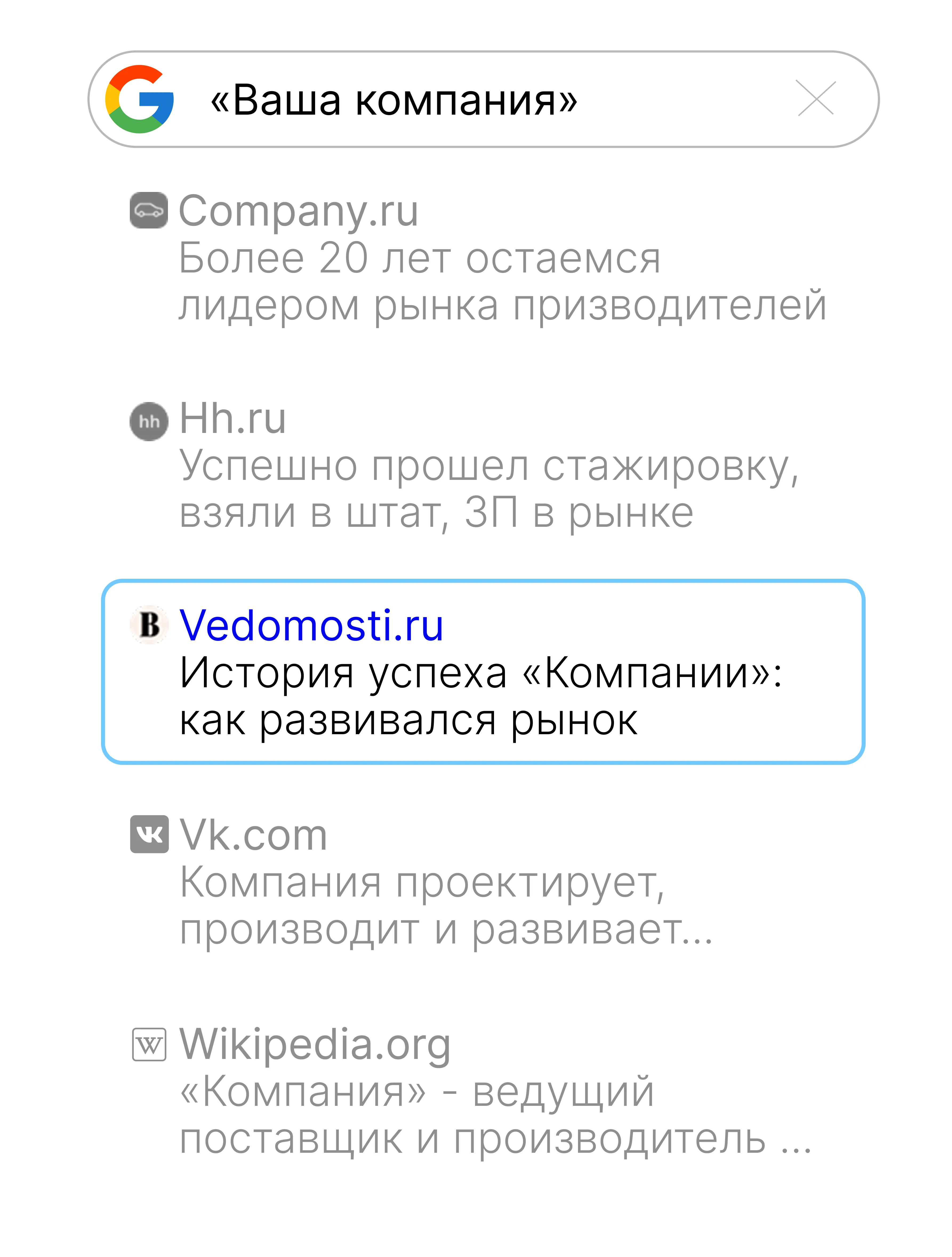 Ссылка Ведомости в поиске Google