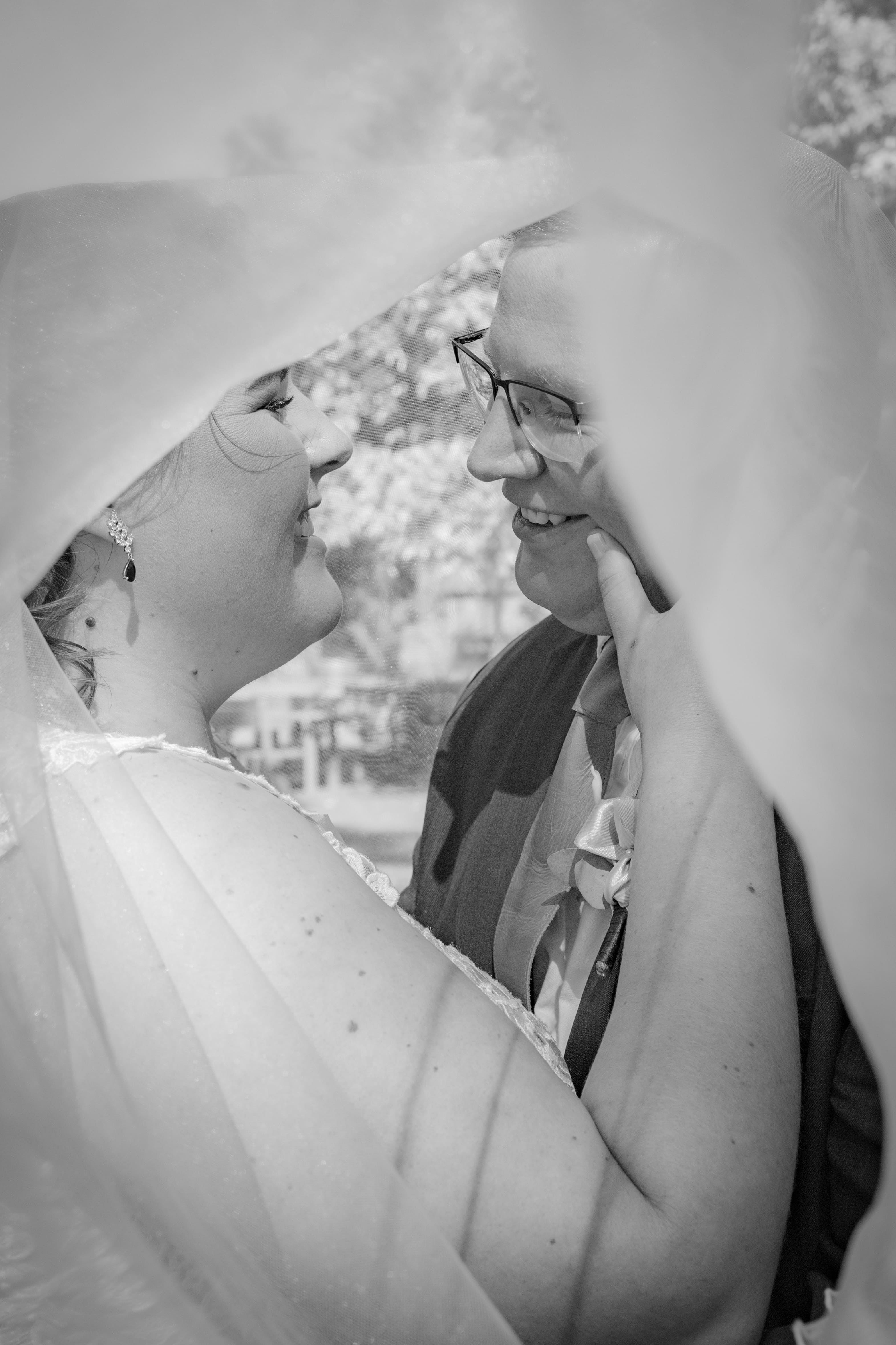 wedding couple under a veil