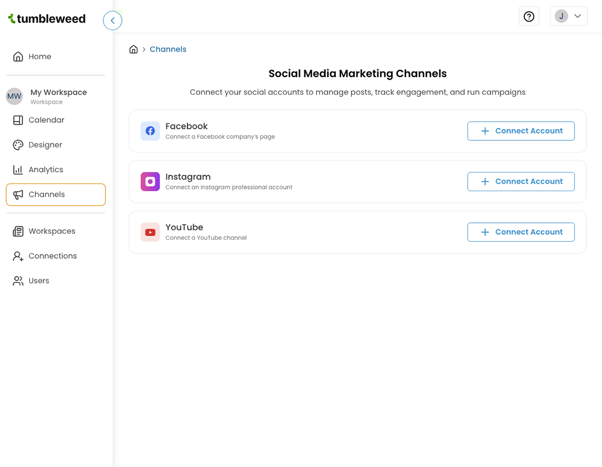 Tumbleweed Social Media Channels screen