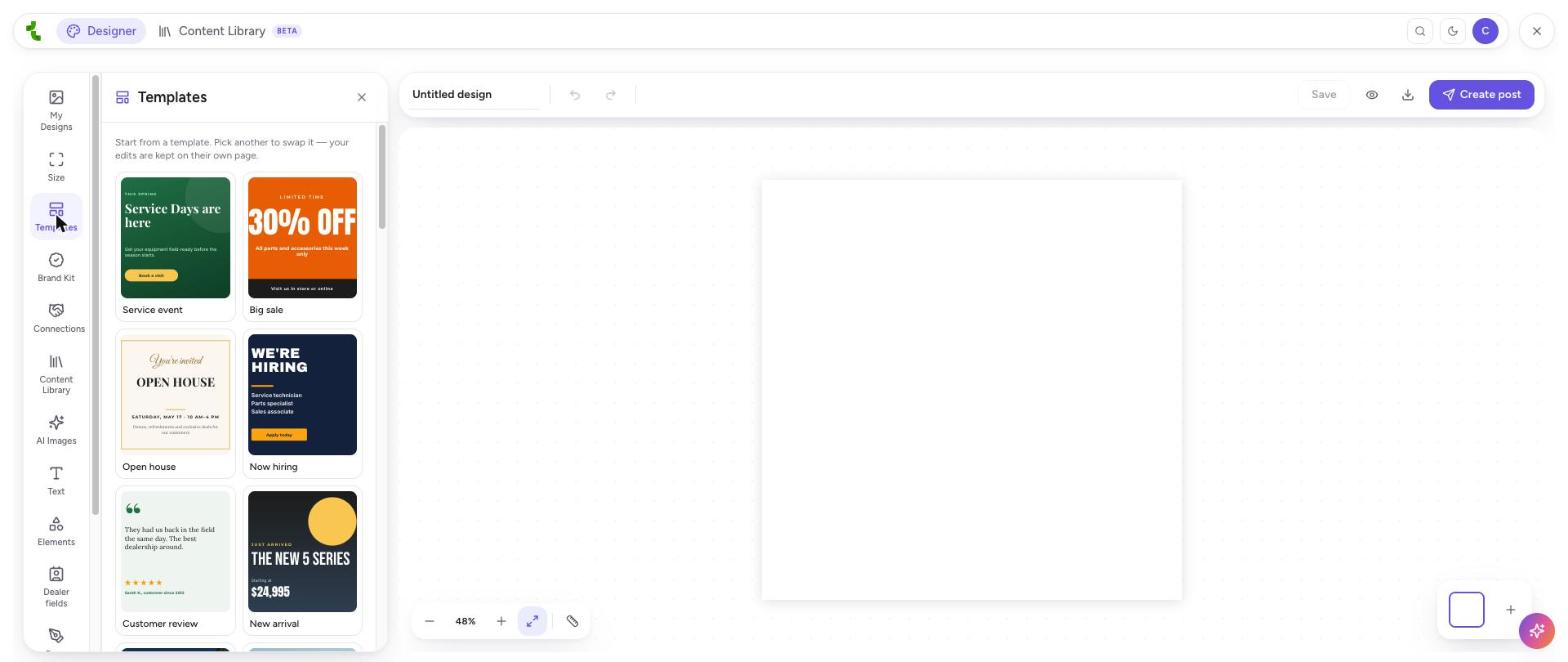 The Templates panel in the Designer