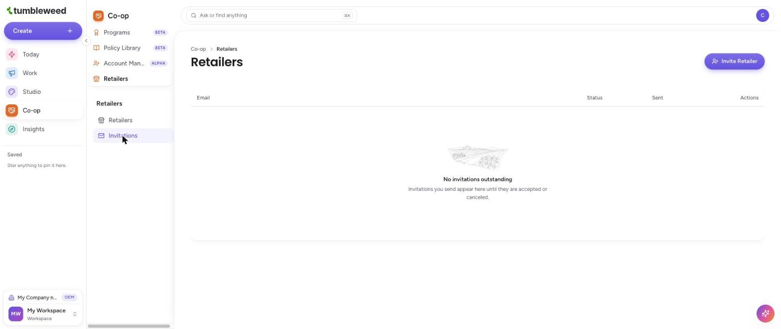 The Invitations list showing no outstanding invitations