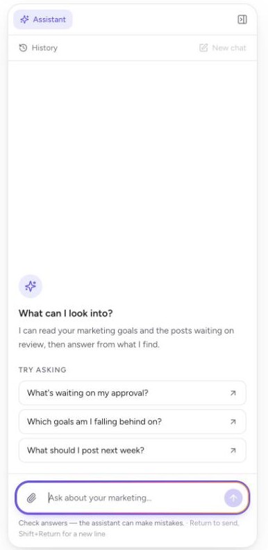 The Tumbleweed assistant side pane with suggested questions and a message box.