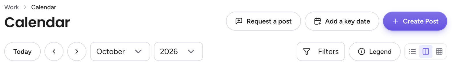 The Calendar page header with the Request a post button