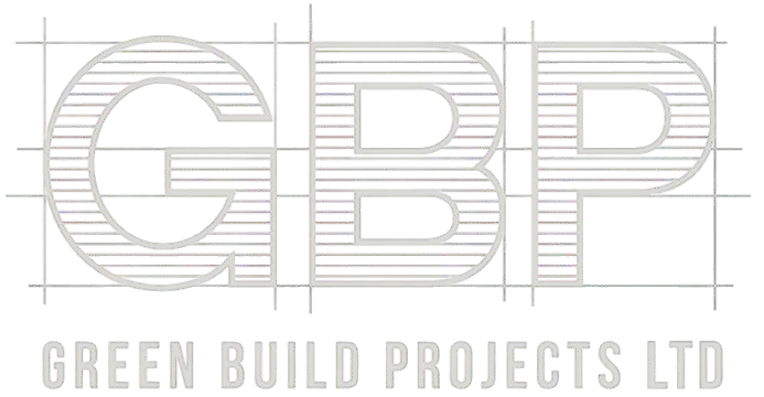 Logo with large outlined letters GBP and text below saying Green Build Projects Ltd.