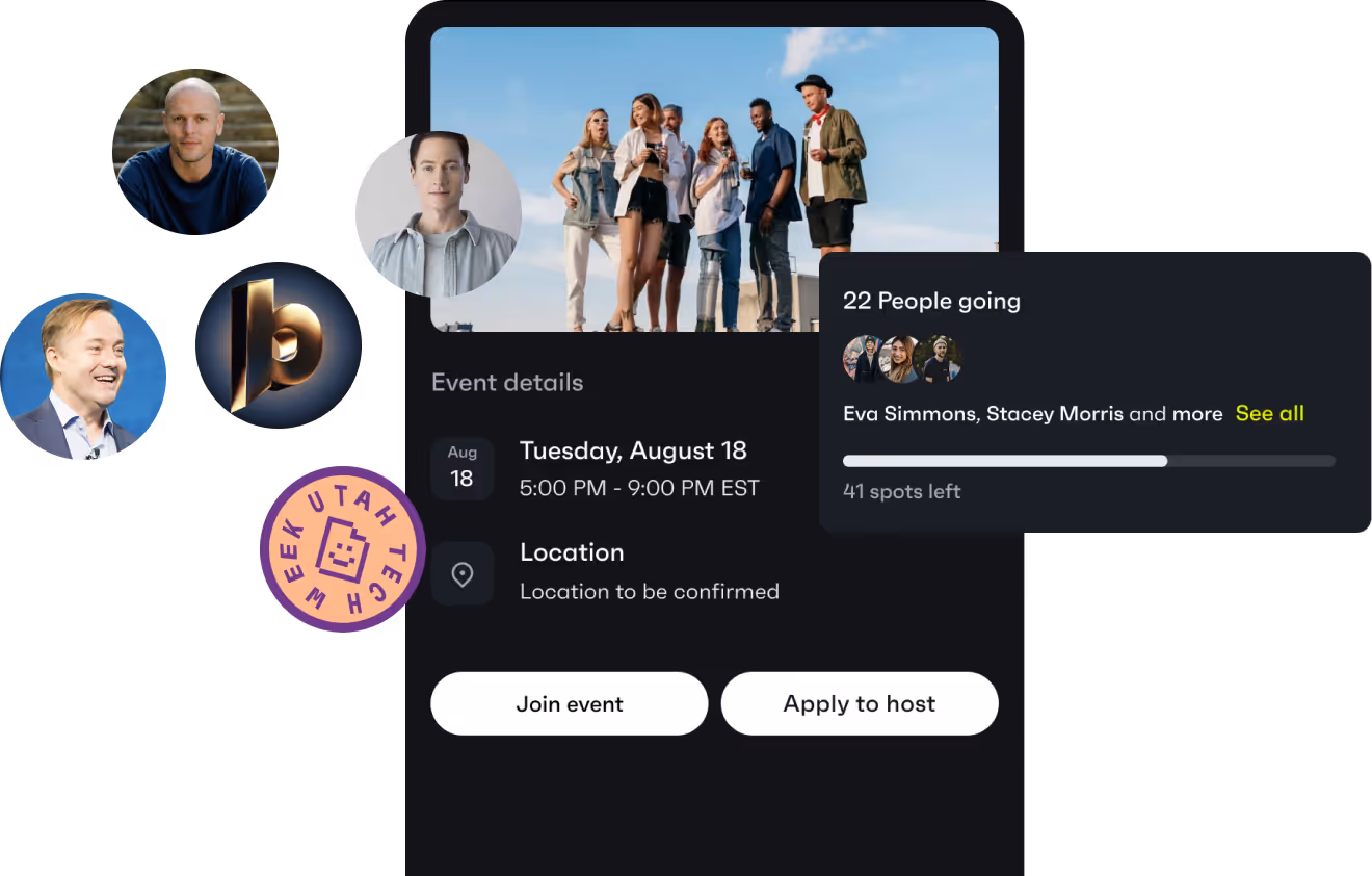 Event card showing meetup details and attendance 
