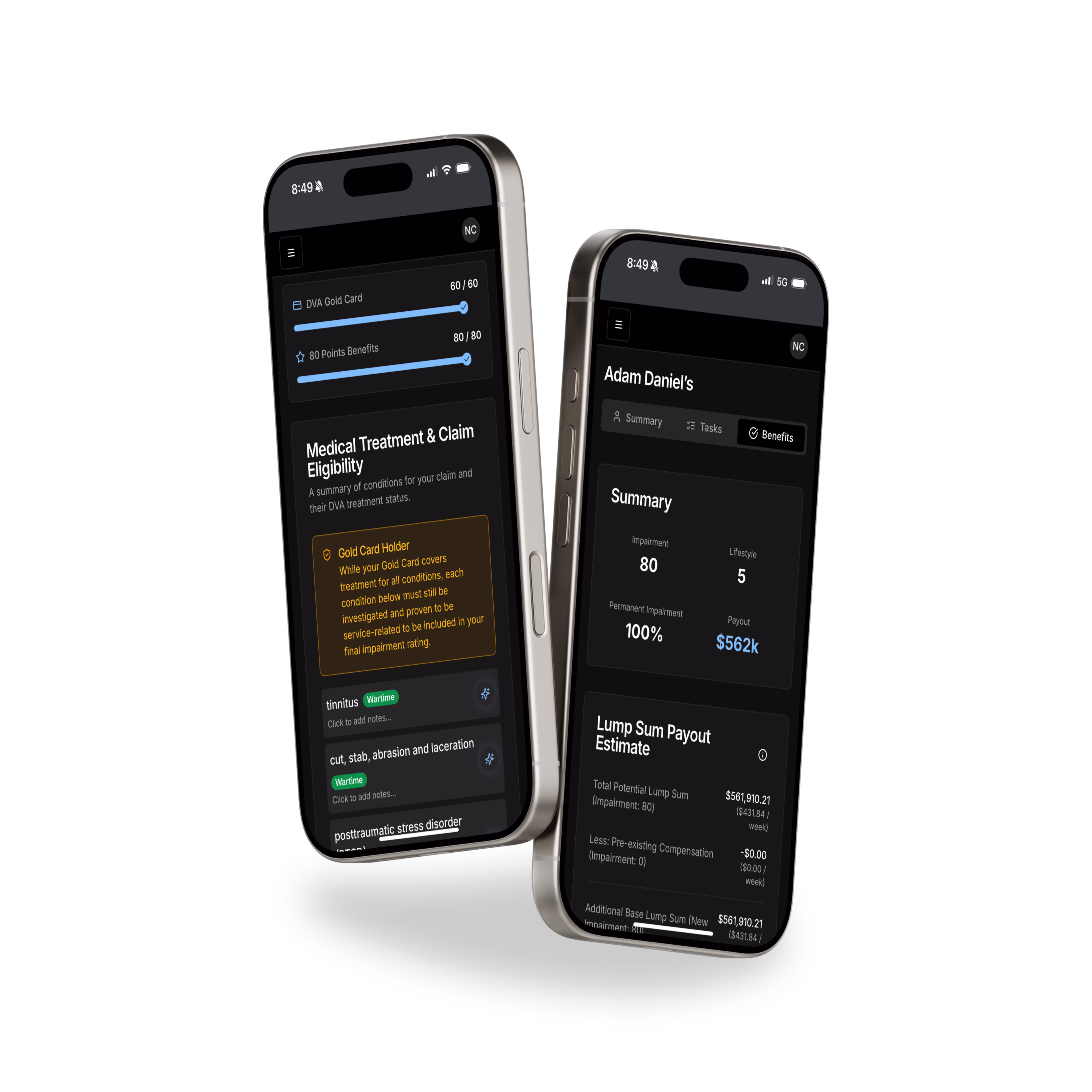 Benefits Tracker, benefits page