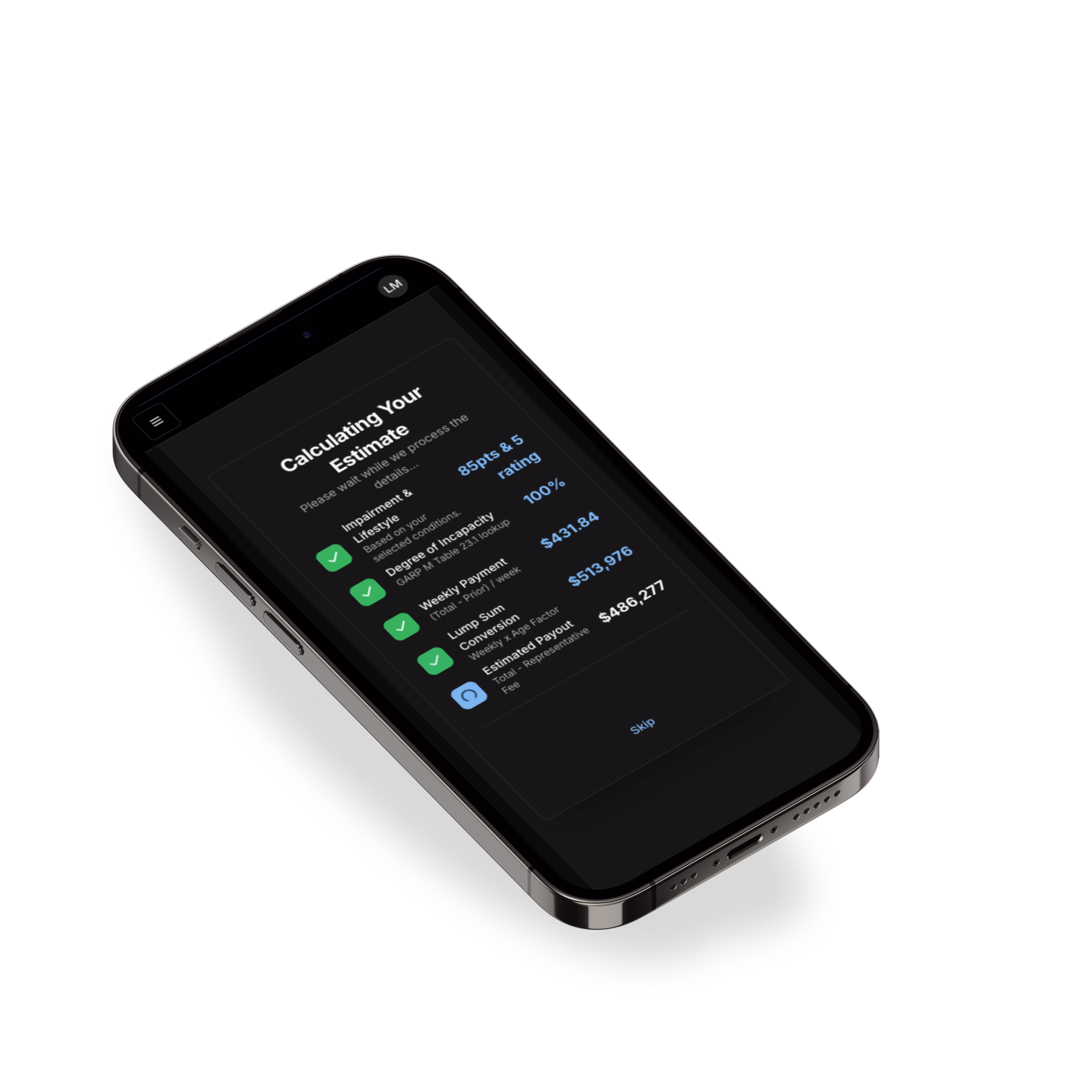 Benefits tracker, calculations page