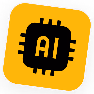 Black microchip icon with AI letters inside on a rounded yellow square background.
