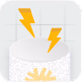 White cylindrical object with two yellow lightning bolts above it and a yellow burst shape at the base.