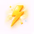 Yellow lightning bolt with sparkles on a white background.