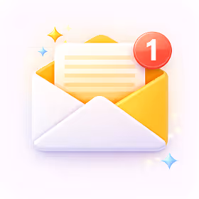 Open envelope with a letter inside and a red notification badge showing the number one.