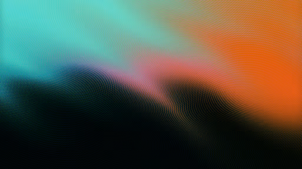 Abstract colorful digital pattern with a gradient of teal, purple, and orange hues over a dark background.