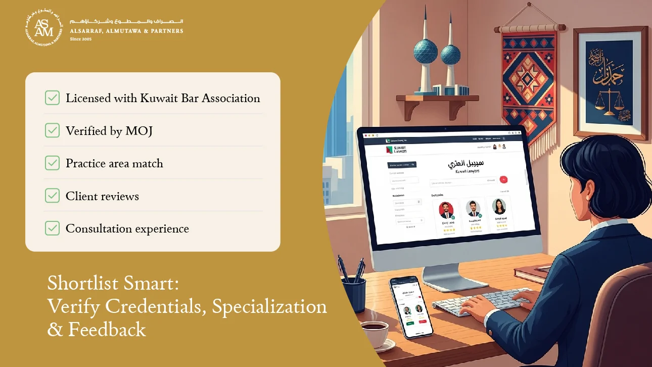 Professional legal attorney services in Kuwait — ASAM Legal offers verified lawyers licensed with the Kuwait Bar Association and approved by the Ministry of Justice.