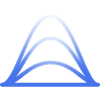 Abstract blue symmetrical shape with three curved arches stacked vertically.