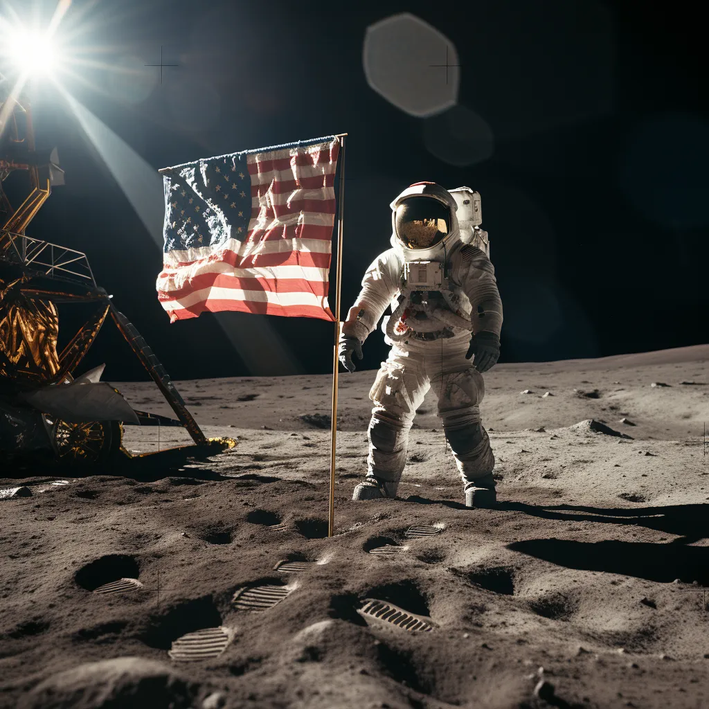Moon landing - US flag on the moon