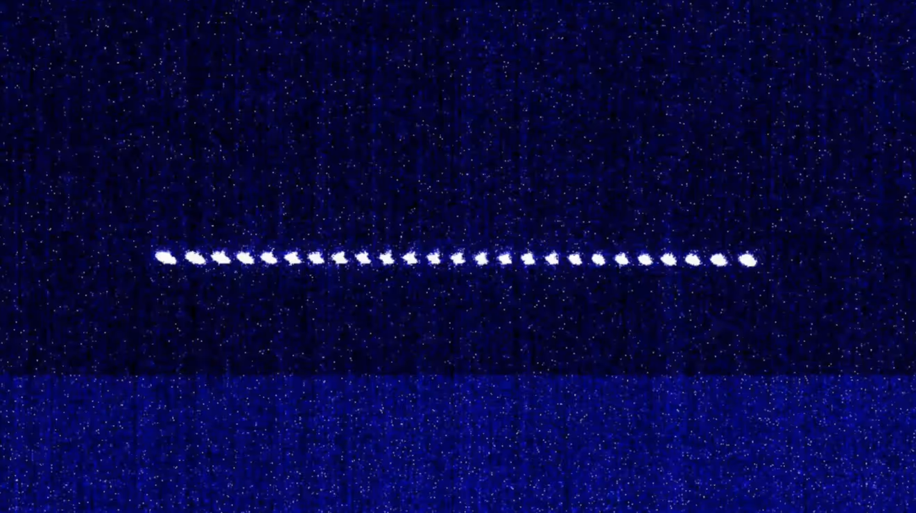 A photo of a chain of ions captured from an IonQ system