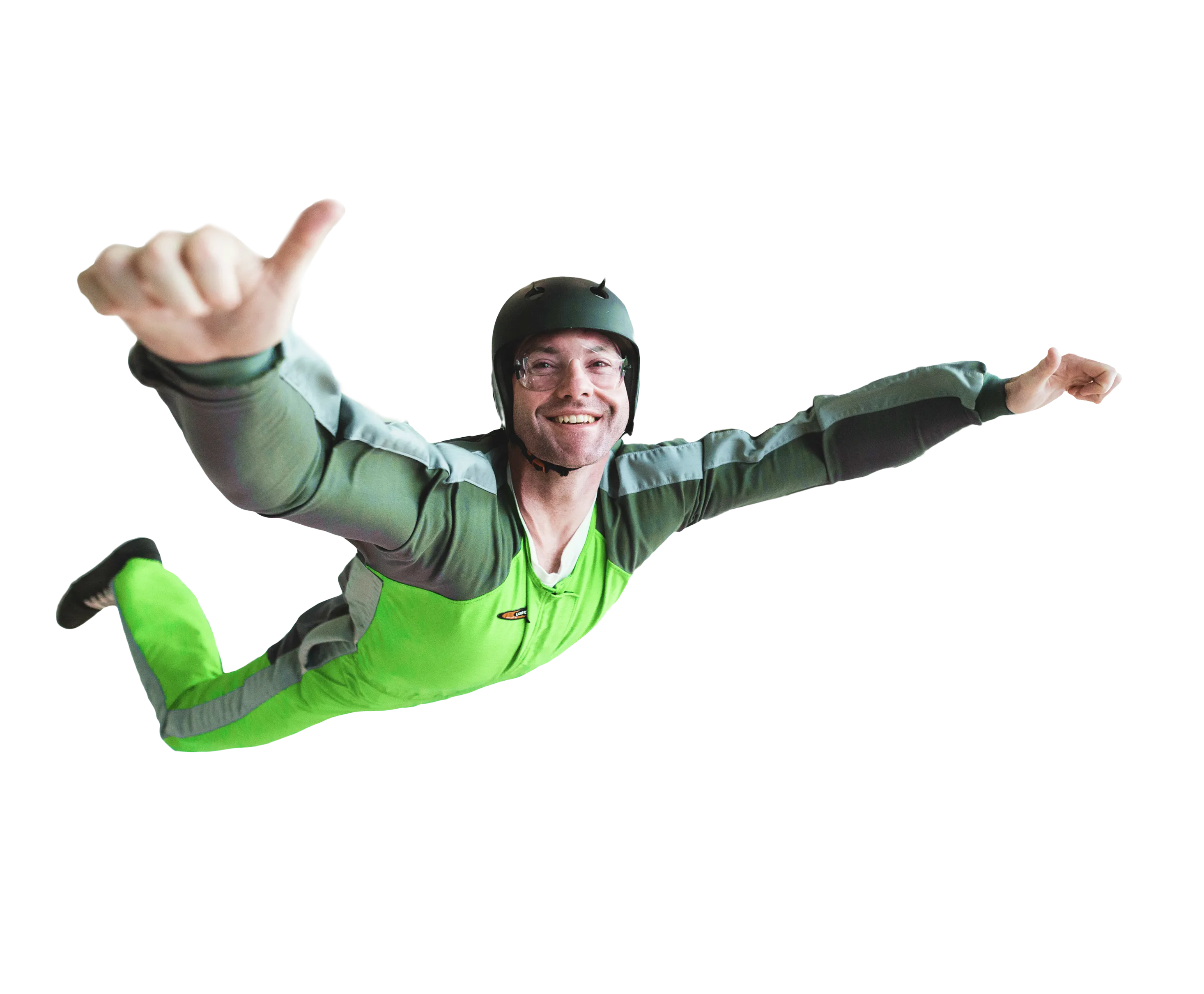 Man smiling mid-air flight