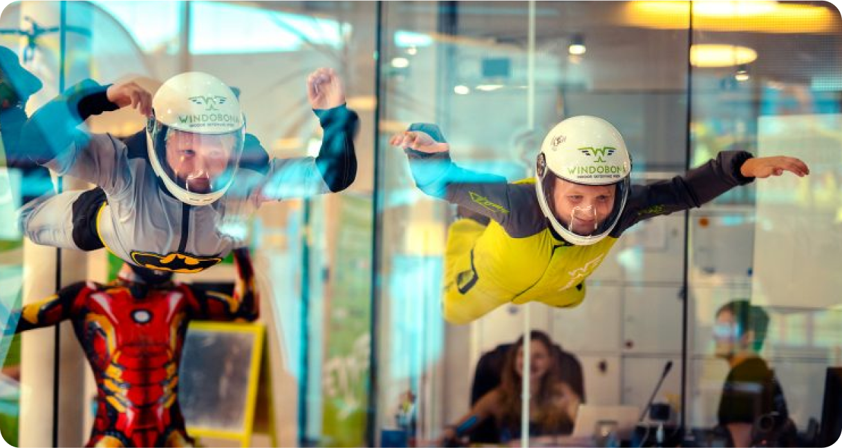 Group practicing formations in wind tunnel
